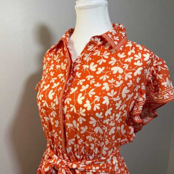 Max Studio London Tiered Midi Dress Women Size S Orange White Floral Excellent - Picture 3 of 10